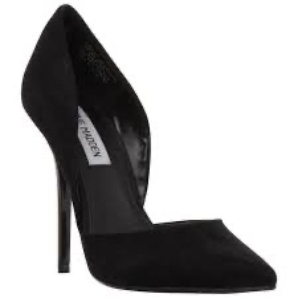 Steve Madden Varcityy D'Orsay Stiletto Heels in Black Suede, Size 6.